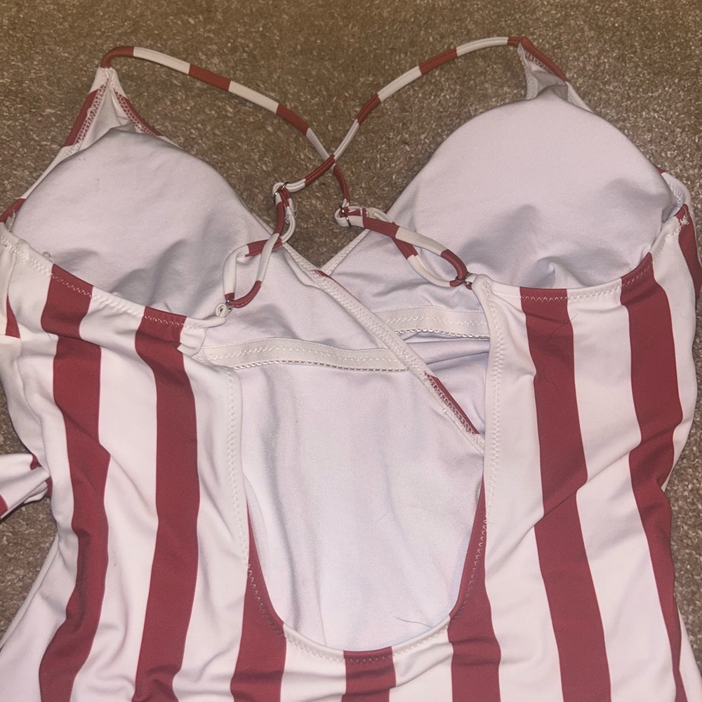 CUPSHE Burnt orange and white striped wrapped swimsuit